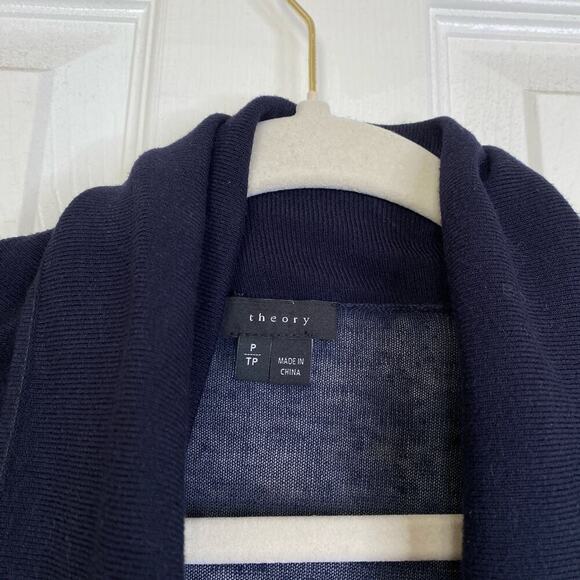 THEORY Navy Blue Draped Collar Cardigan Size Extra Small Basic Capsule Staple - Picture 5 of 6